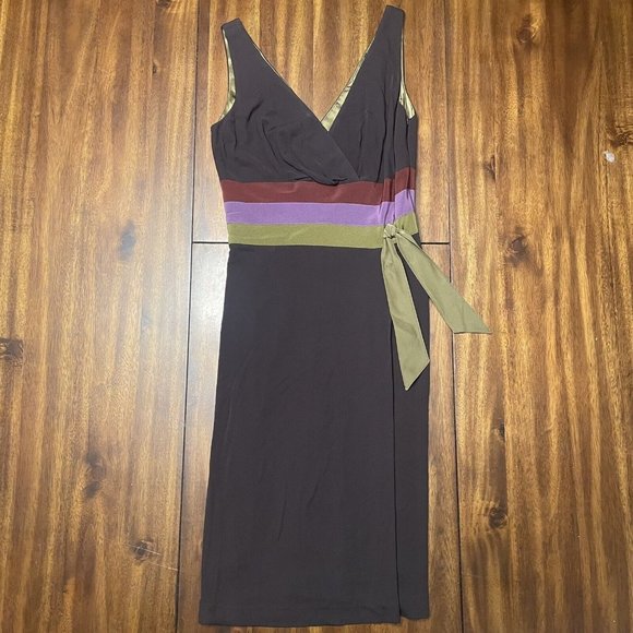 Kay Unger New York Raisin W/ Maroon, Purple & Green Stripe, Size 10 - Picture 1 of 6